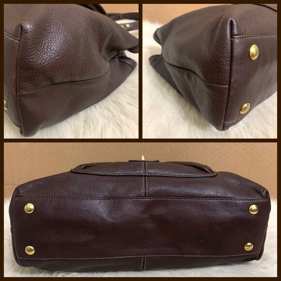 COACH Dark Brown Pebbled Leather PENELOPE Turn Lock Pocket CarryAll Tote F19044 - Picture 8 of 16